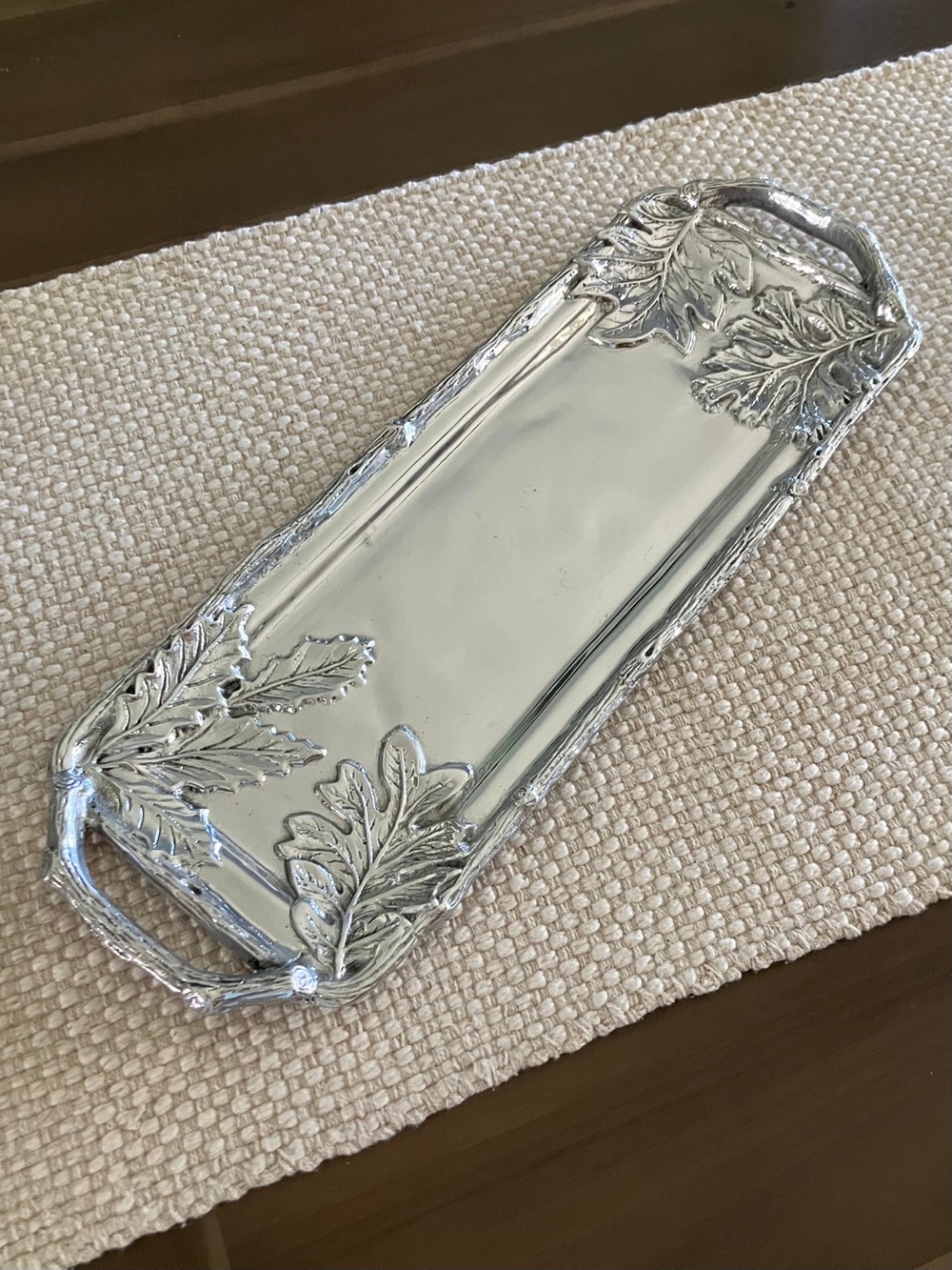 Beatriz Ball 20” Rectangular Oak Leaf & Branch Sand-Cast Aluminum Serving Tray